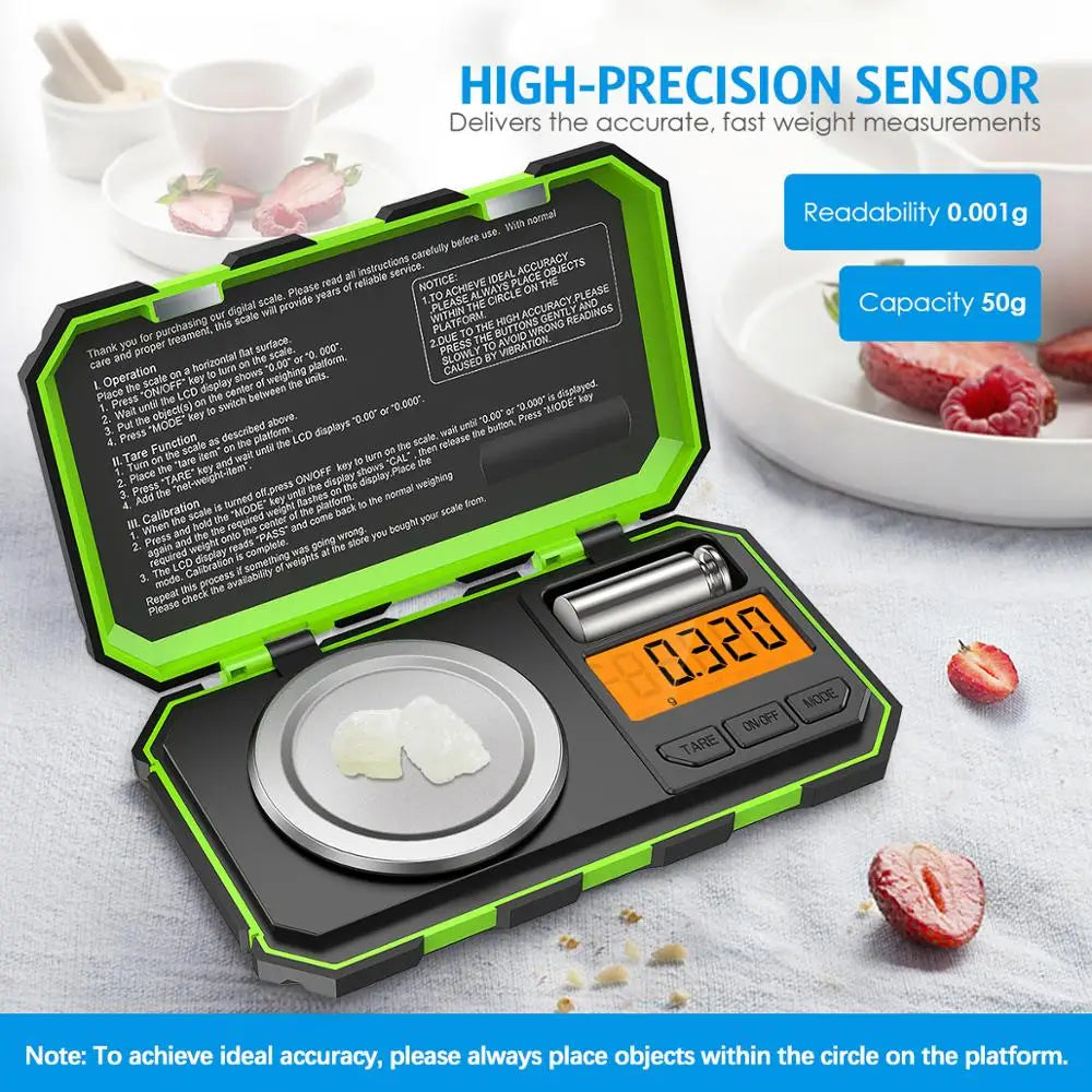 0.001g 50g Mini Digital Scale Jewelry Milligram Scales Portable Kitchen Baking Scale with Calibration Weight Techtronicx