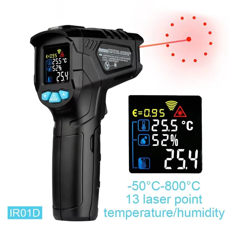 -50 to 800 Degree Mestek Digital Infrared Thermometer Laser Temperature Meter Non-contact Pyrometer Hygrometer IR Thermometer Techelectronicx