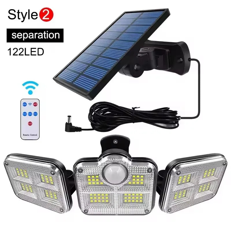 1 PACK Outdoor Motion Sensor Lamp, 4-Head Solar Power Light, 122 LED Solar Light, Flood Lights ,3000 Lumens,270° Lighting Range Techelectronicx