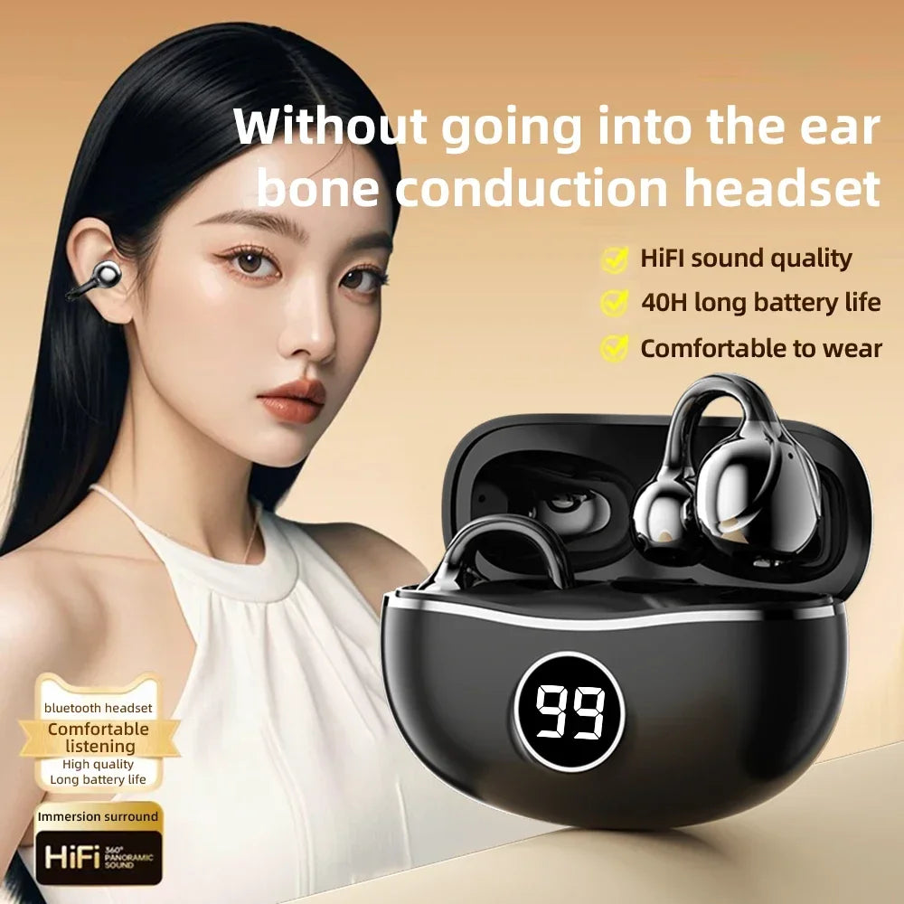 Wireless Headphones Fone Bluetooth Headset With Mic Handsfree Noise Canceling Earphones Clip Ear Music Sports Gaming Earplug - TechElect