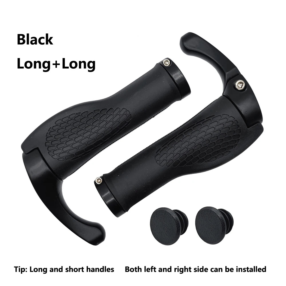 1 Pair Bicycle Handlebar Grip Long and Short Ergonomic Anti Skid Lock on Handle Cover with Bar Ends Grips MTB Bike Accessories TechElect