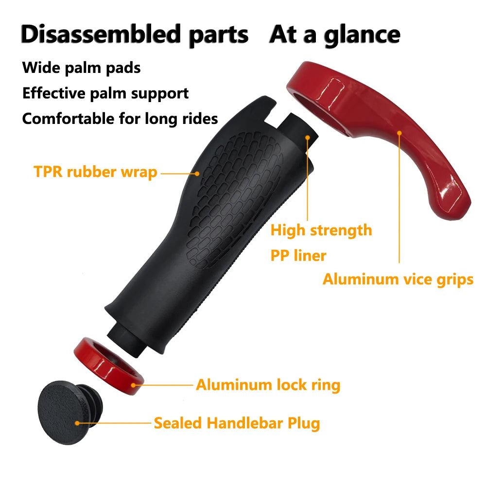 1 Pair Bicycle Handlebar Grip Long and Short Ergonomic Anti Skid Lock on Handle Cover with Bar Ends Grips MTB Bike Accessories TechElect