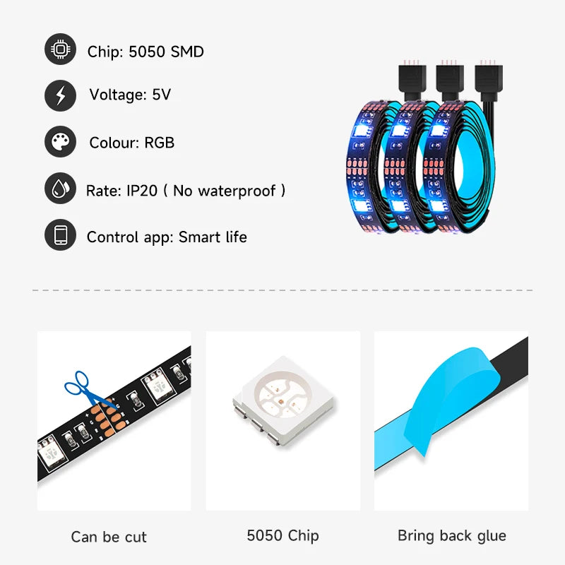 IHSENO Smart Zigbee/Wifi USB Led Lights Tuya Wifi RGB led Strip DC5V 5050 Smart Led TV Back Lighting Wok With Alexa Google Home Techelectronicx