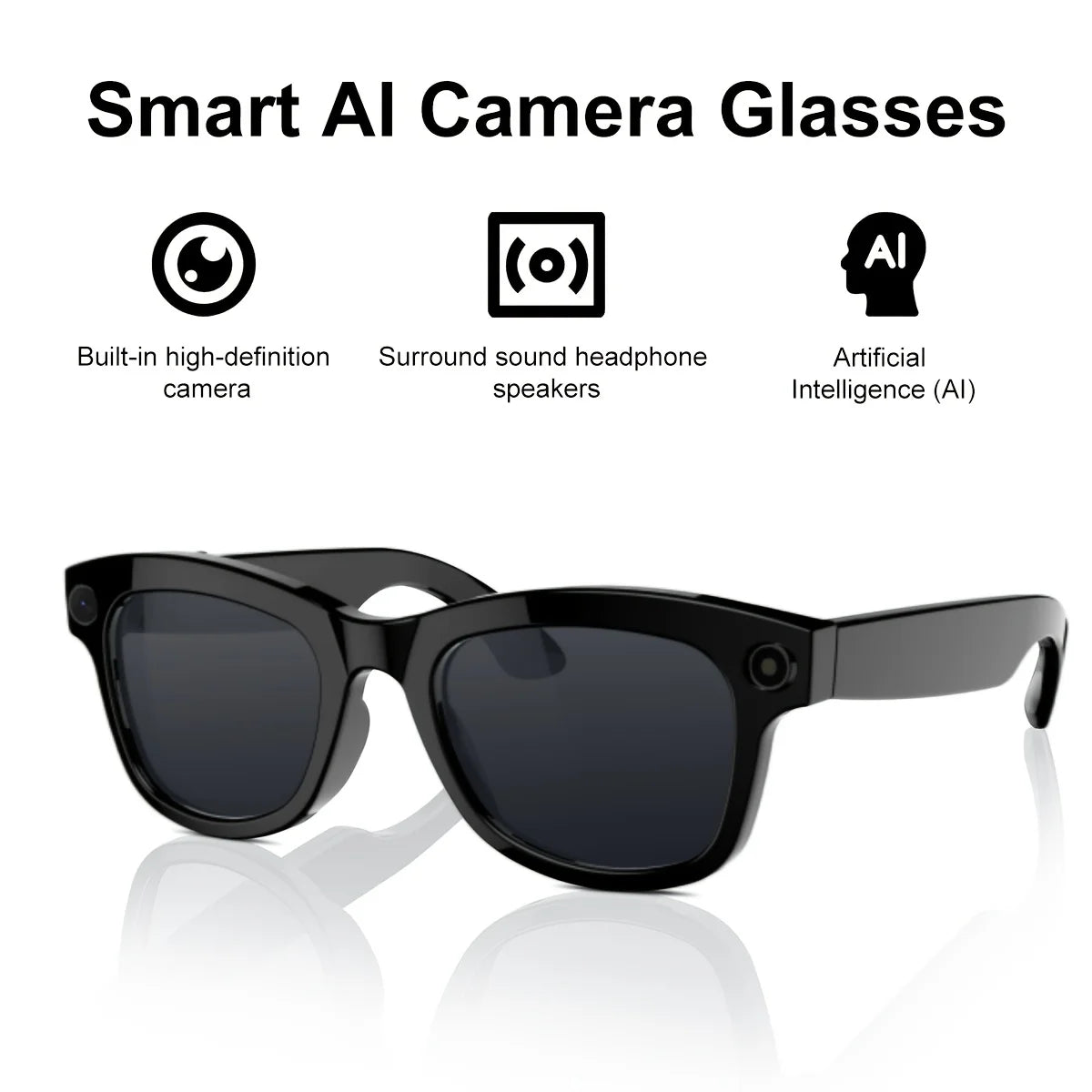 AI Smart Glasses Built-in HD Camera Glasses Bluetooth Wireless Audio Intelligent Glasses Anti-glare Anti-blue Connected Glasses TechElect
