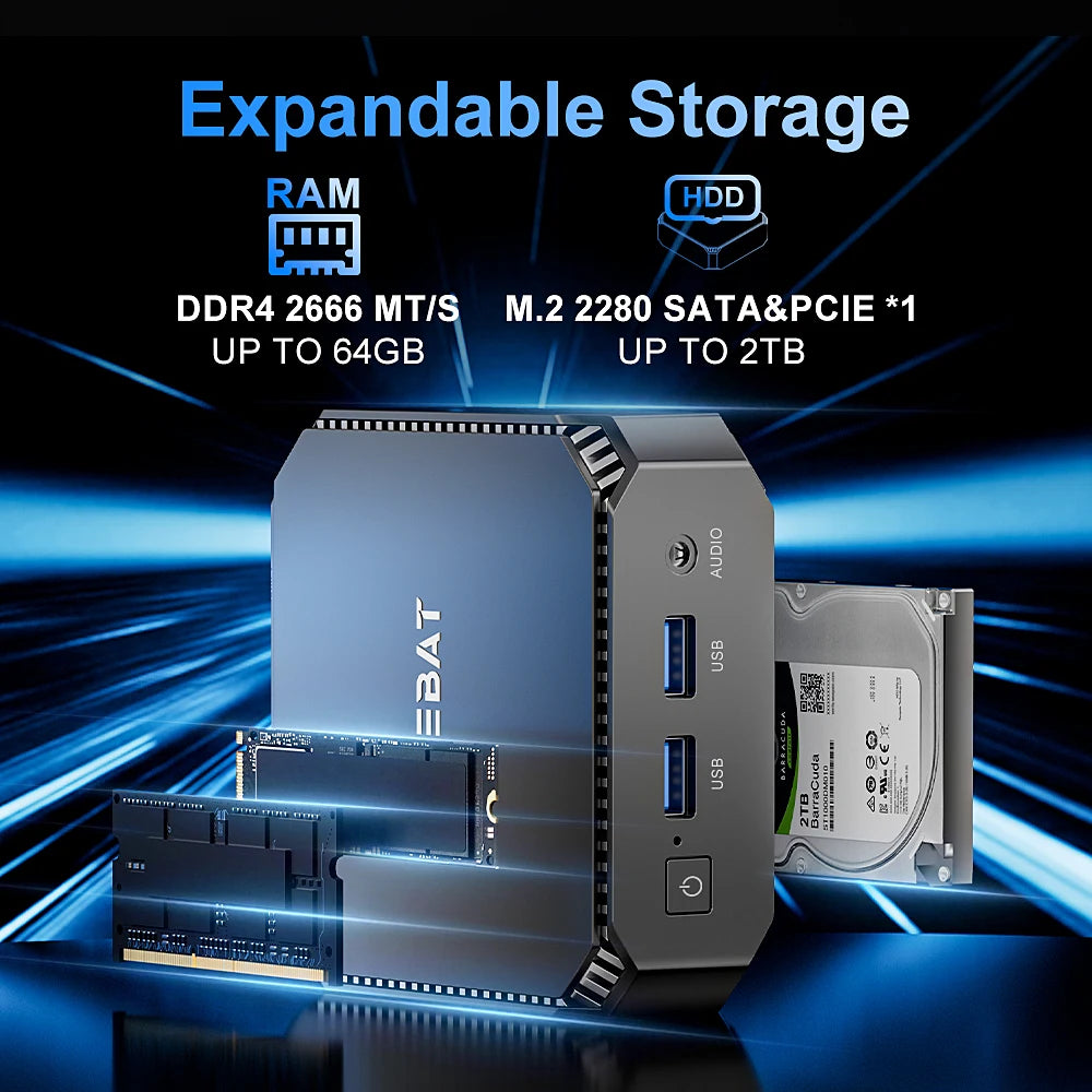 FIREBAT T2 MiniPC Intel N150 Dual Band WiFi5 BT4.2 16GB 512GB Windows 11 Desktop Gaming Computer Mini PC Gamer TechElect