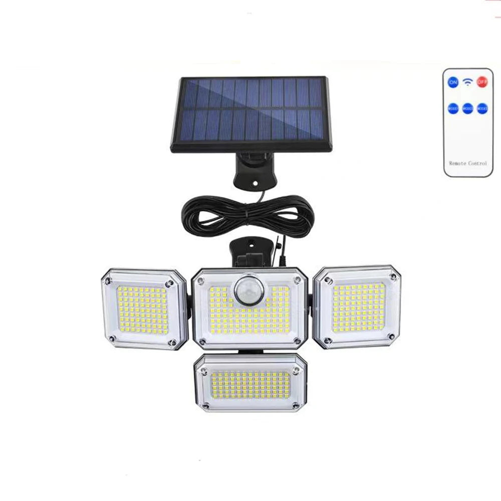 1 PACK Outdoor Motion Sensor Lamp, 4-Head Solar Power Light, 122 LED Solar Light, Flood Lights ,3000 Lumens,270° Lighting Range Techelectronicx