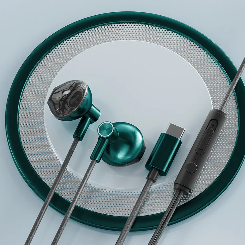 Type-C In-Ear Wired Karaoke Headphones 3.5mm Stereo Music Earbud Handfree Headset Earphones with Mic - TechElect