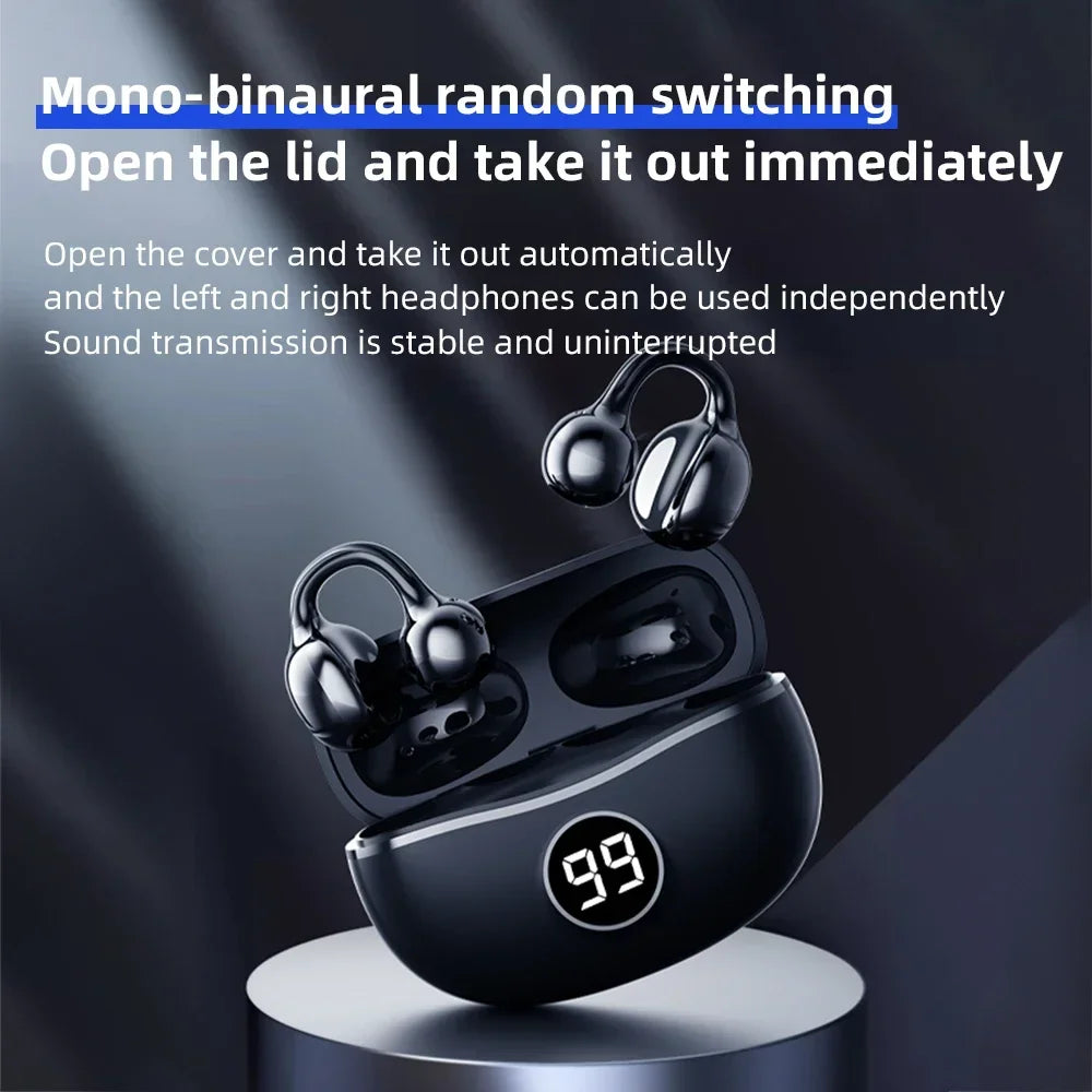 Wireless Headphones Fone Bluetooth Headset With Mic Handsfree Noise Canceling Earphones Clip Ear Music Sports Gaming Earplug - TechElect