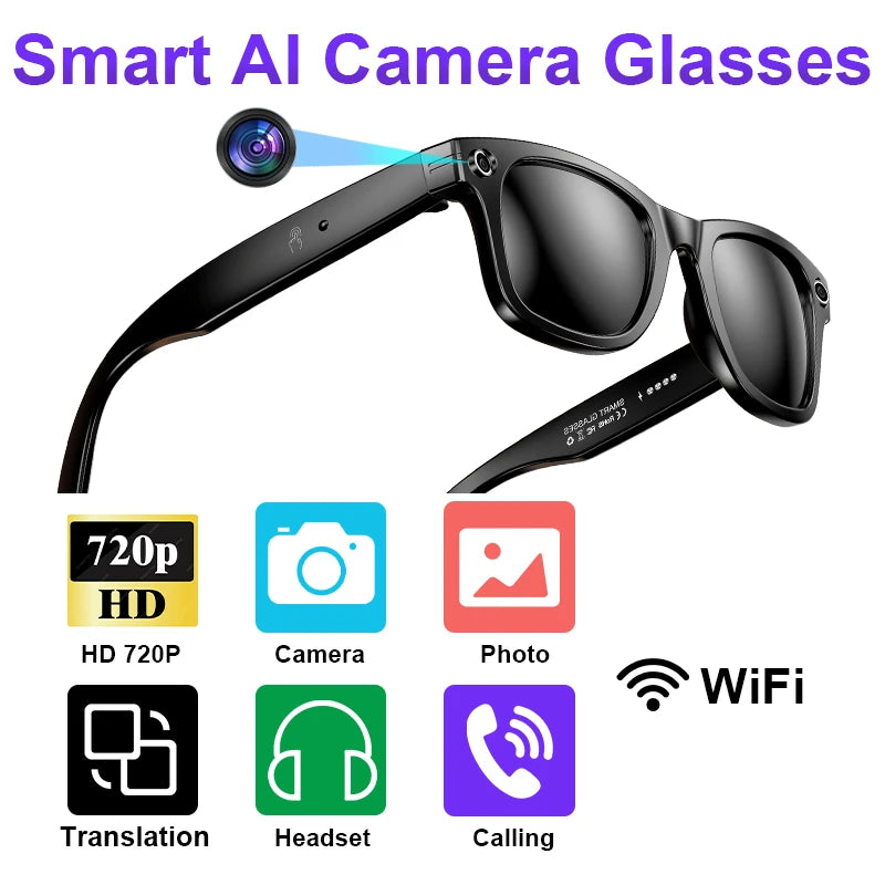 AI Smart Glasses with HD Camera for Photos Videos Hands-Free Vlog Recording Camera Glasses Audio for Driving Outdoor Sunglasses TechElect