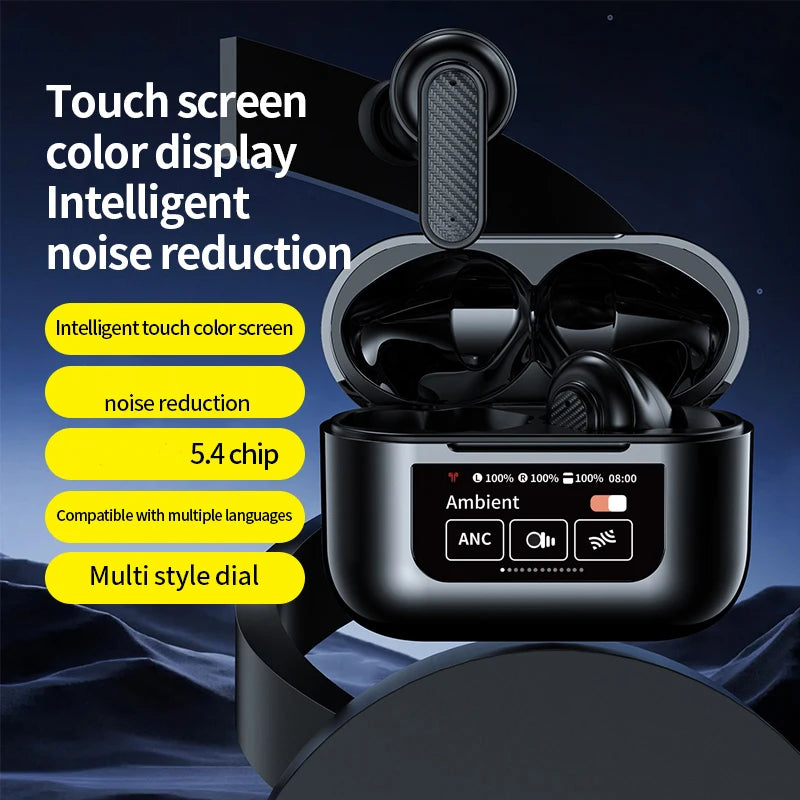 Wireless Headphone Earphones LED Touch Screen Visible Active Noise Cancellation music Headset Sport Earbuds With Microphone - TechElect