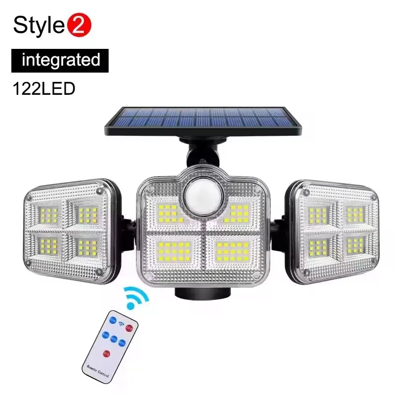 1 PACK Outdoor Motion Sensor Lamp, 4-Head Solar Power Light, 122 LED Solar Light, Flood Lights ,3000 Lumens,270° Lighting Range Techelectronicx