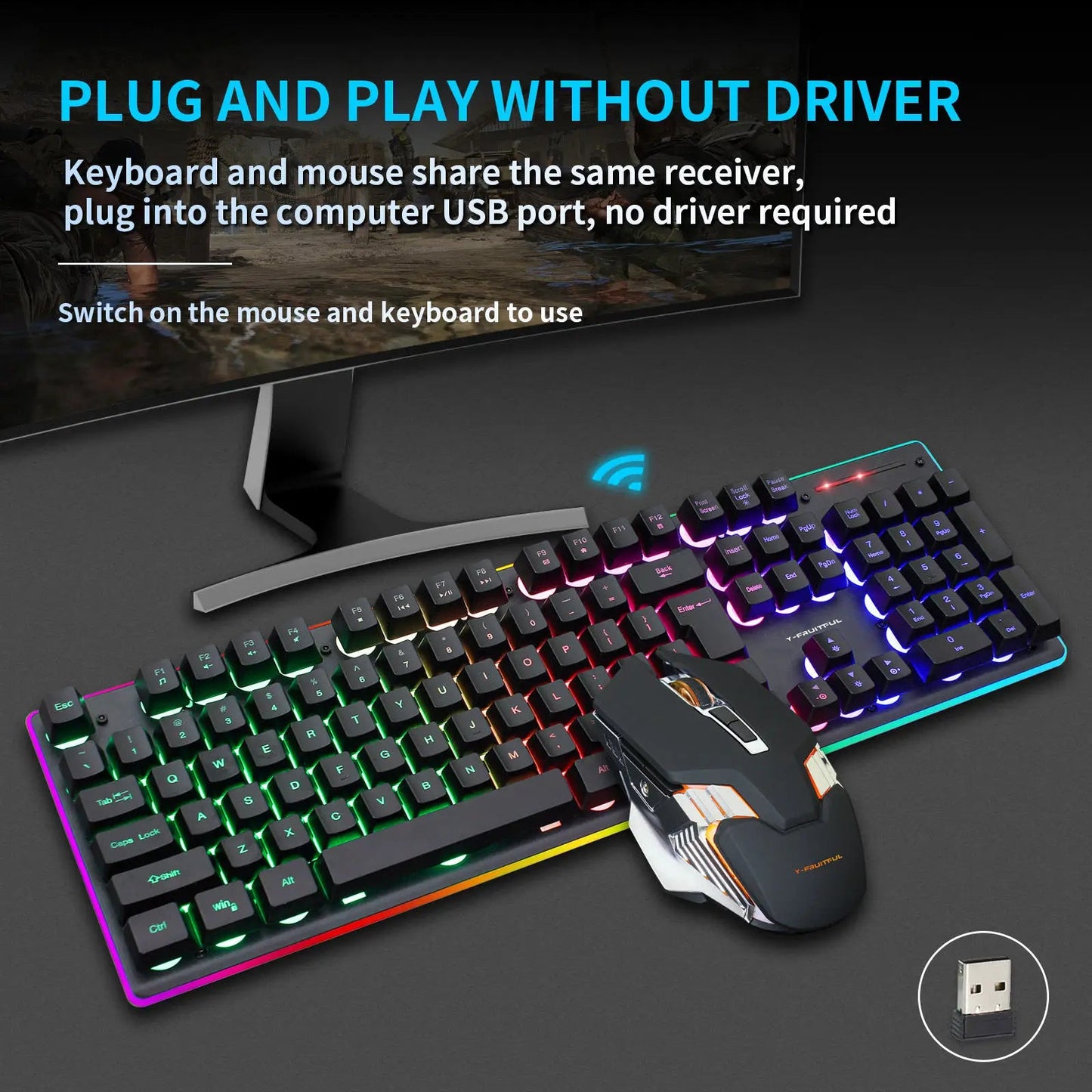 104 Keys RGB Computer Wireless USB Rechargeable Gaming Mechanical Keyboard And Mouse Combos Techelectronicx