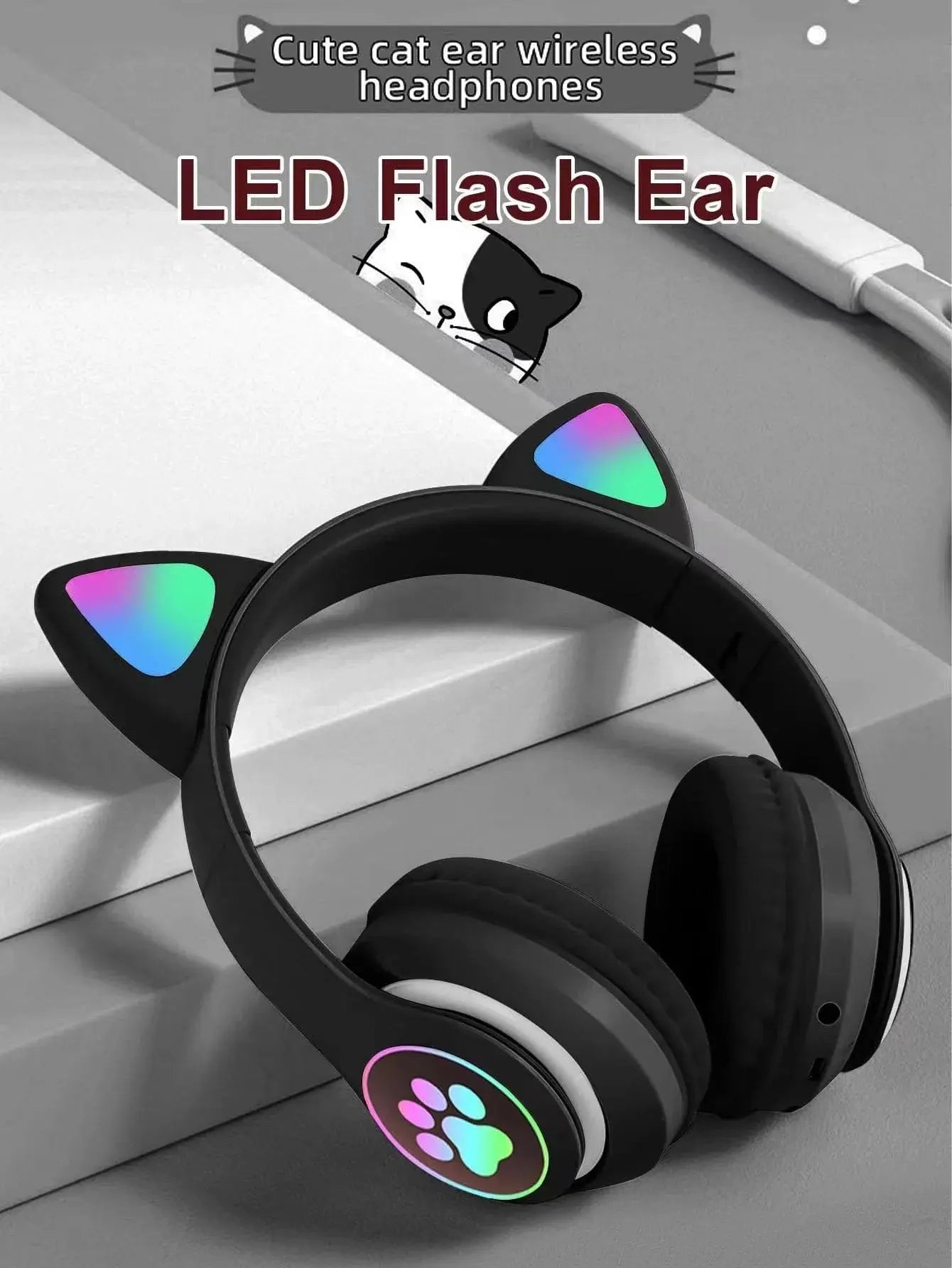 Headband wireless headphones, Jerry 5.0, long battery life, high sound quality, cat ears, wireless headphones for music/games - TechElect