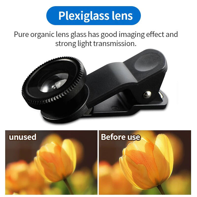 3in1 Fisheye Wide Angle Micro Camera Lens for iPhone Xiaomi Redmi 3IN1 Zoom Fish Eye Len on Smartphone Lenses with Phone Clip - TechElect