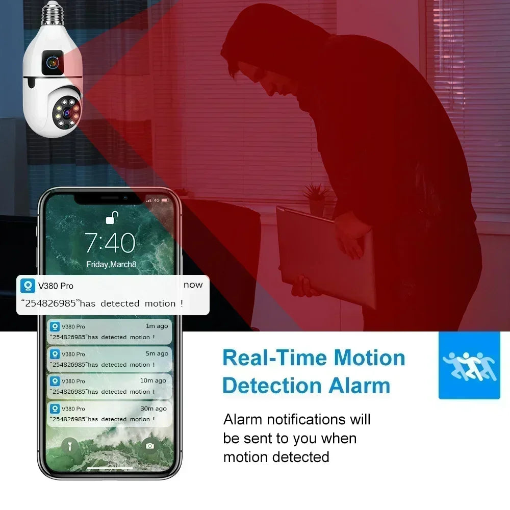 8MP E27 Bulb WIFI Camera Dual Lens Smart Home Surveillance Camera AI Human Tracking Voice Alarm Two-way Audio Color Night Vision TechElect