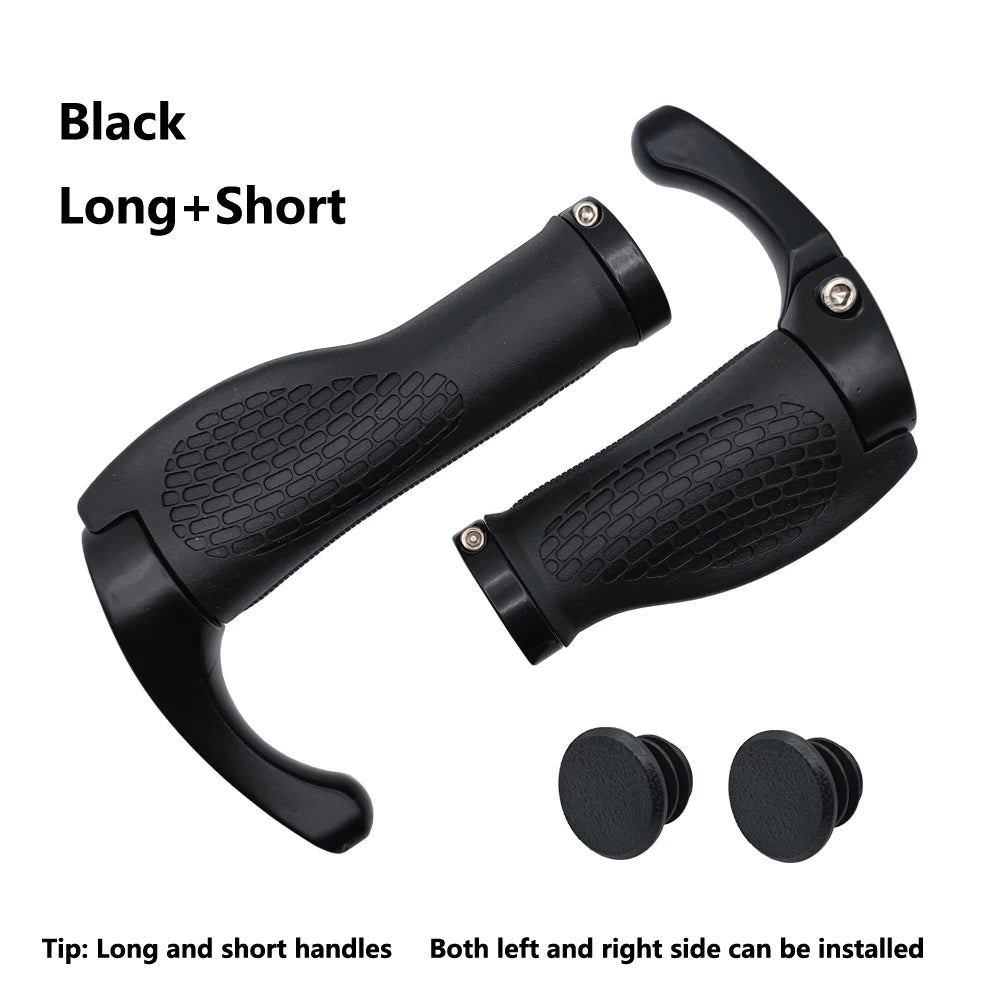 1 Pair Bicycle Handlebar Grip Long and Short Ergonomic Anti Skid Lock on Handle Cover with Bar Ends Grips MTB Bike Accessories TechElect