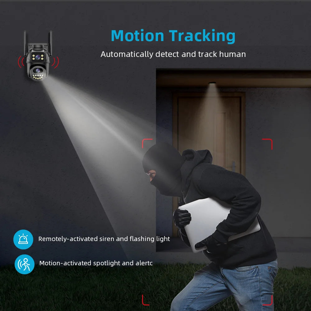 4K 8MP HD Wifi PTZ Camera Outdoor 4MP Dual Lens Dual Screen AI Auto Tracking IP Camera CCTV Audio Video Surveillance P2P iCSee TechElect