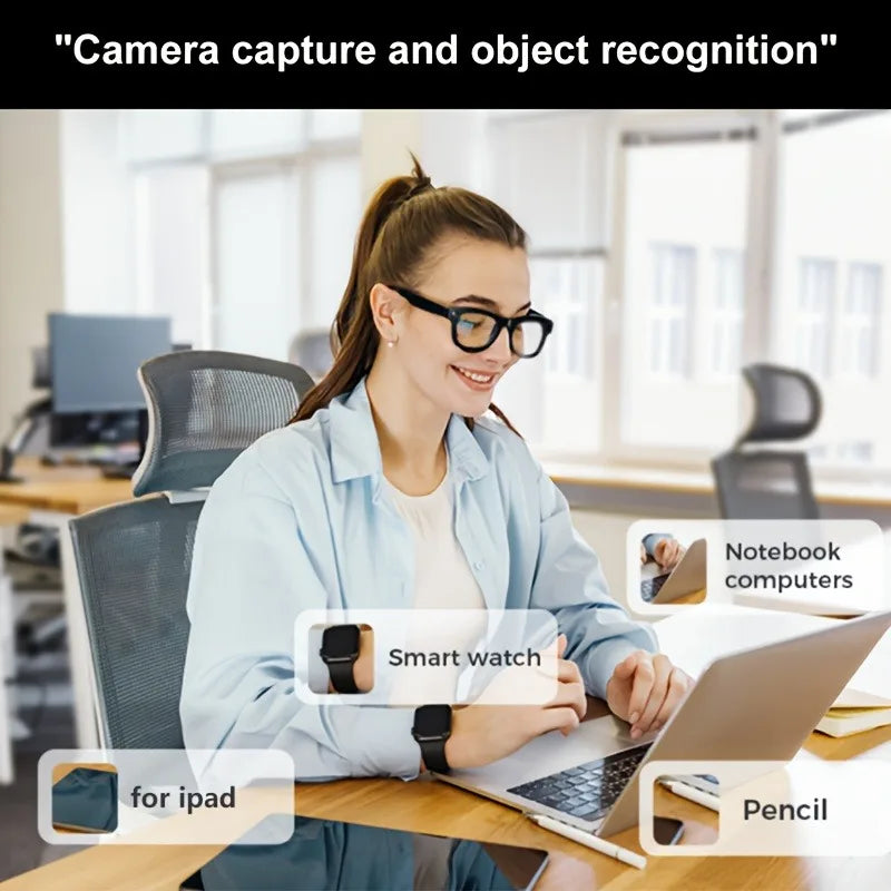 AI Smart Glasses Built-in HD Camera Glasses Bluetooth Wireless Audio Intelligent Glasses Anti-glare Anti-blue Connected Glasses TechElect