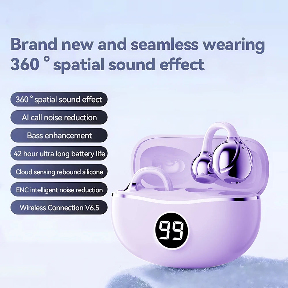 Wireless Headphones Fone Bluetooth Headset With Mic Handsfree Noise Canceling Earphones Clip Ear Music Sports Gaming Earplug - TechElect