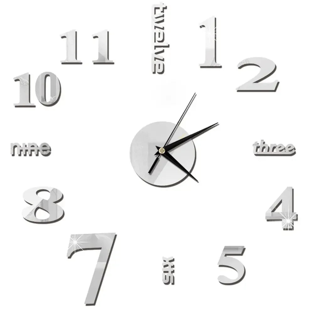 27inch Nordic Wall Clock Dining Restaurant Cafe Decorative Clocks Acrylic Mirror Wall Sticker Silent Quartz Watch Home Decor Techelectronicx