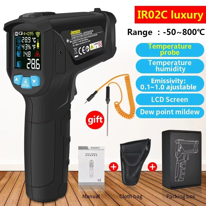 -50 to 800 Degree Mestek Digital Infrared Thermometer Laser Temperature Meter Non-contact Pyrometer Hygrometer IR Thermometer Techelectronicx