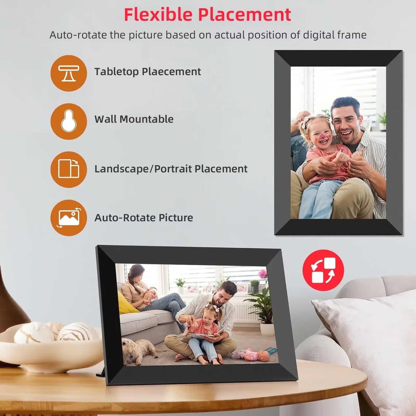 10.1” WiFi Digital Photo Frame, IPS Touch Screen, 32GB Storage, Gravity Sensor Support, Photo/Video Sharing via Secure Free Apps TechElect