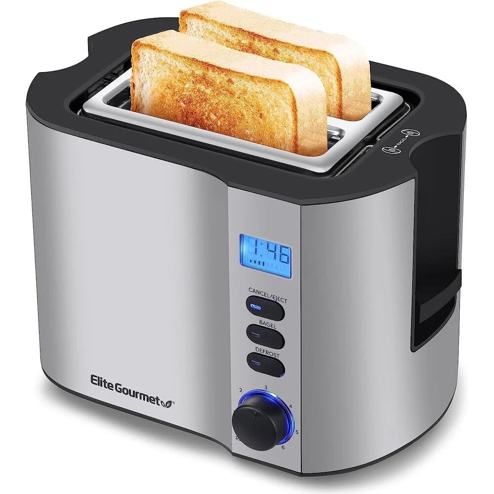 Stainless Steel 2-Slice Toaster with LCD Display Bagel Function Defrost Reheat Adjustable Toasting Levels Kitchen Appliance Techelectronicx