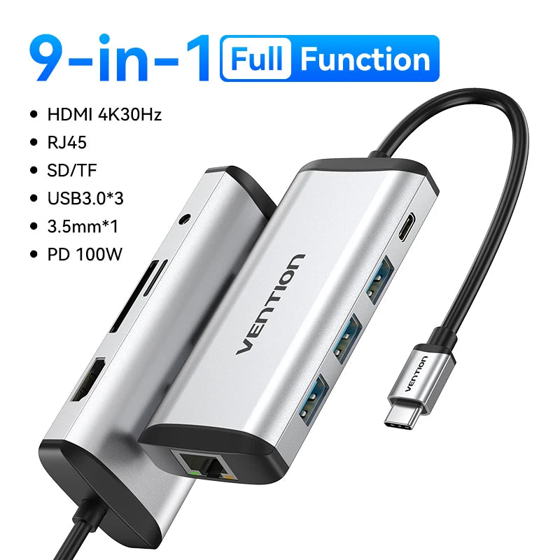 Vention USB C HUB Type C to USB 3.0 Dock Station USB C HDMI RJ45 4K for MacBook Pro Air Accessories Type C 3.1 Splitter USB HUB TechElect