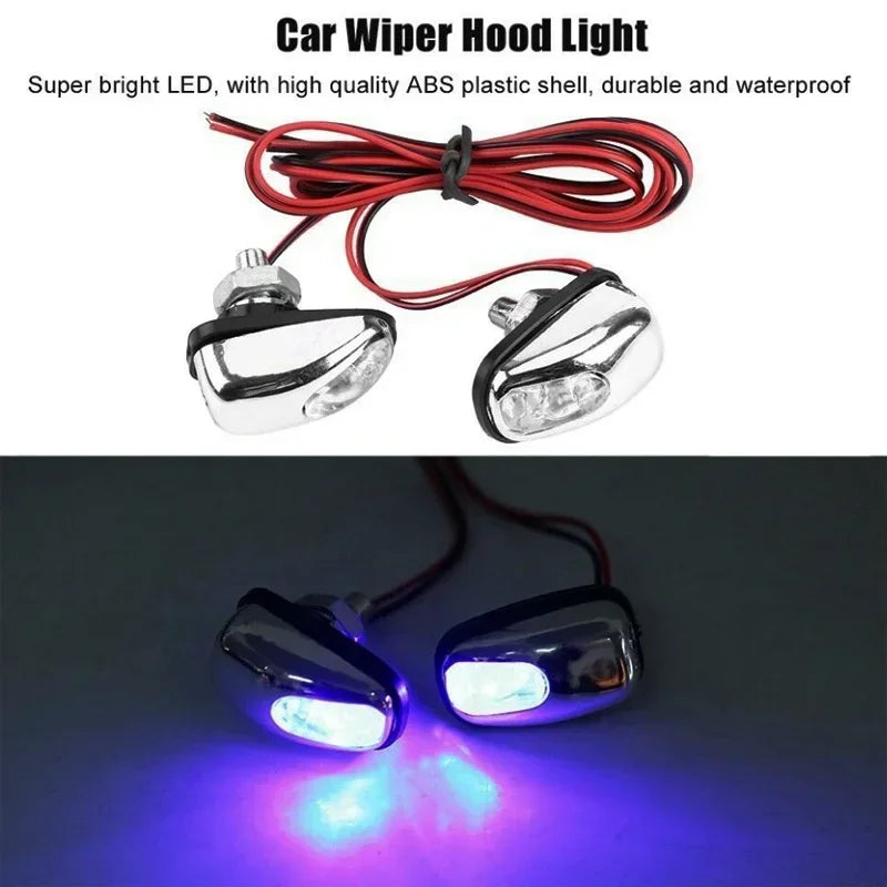 1 Pair Car Light Wiper Hood Windshield Water Spray Nozzle Washer Lamp 12V Universal Jet Water Spray Nozzle Spout with LED Light Techelectronicx