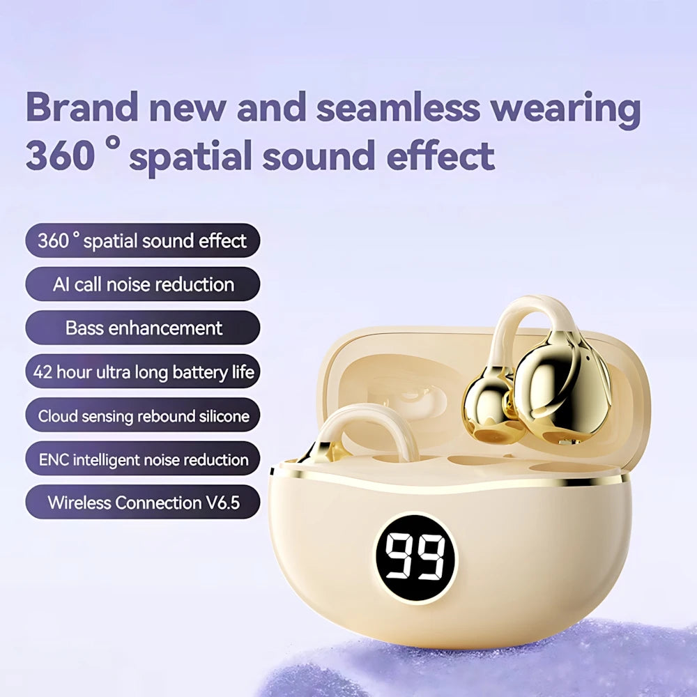 Wireless Headphones Fone Bluetooth Headset With Mic Handsfree Noise Canceling Earphones Clip Ear Music Sports Gaming Earplug - TechElect