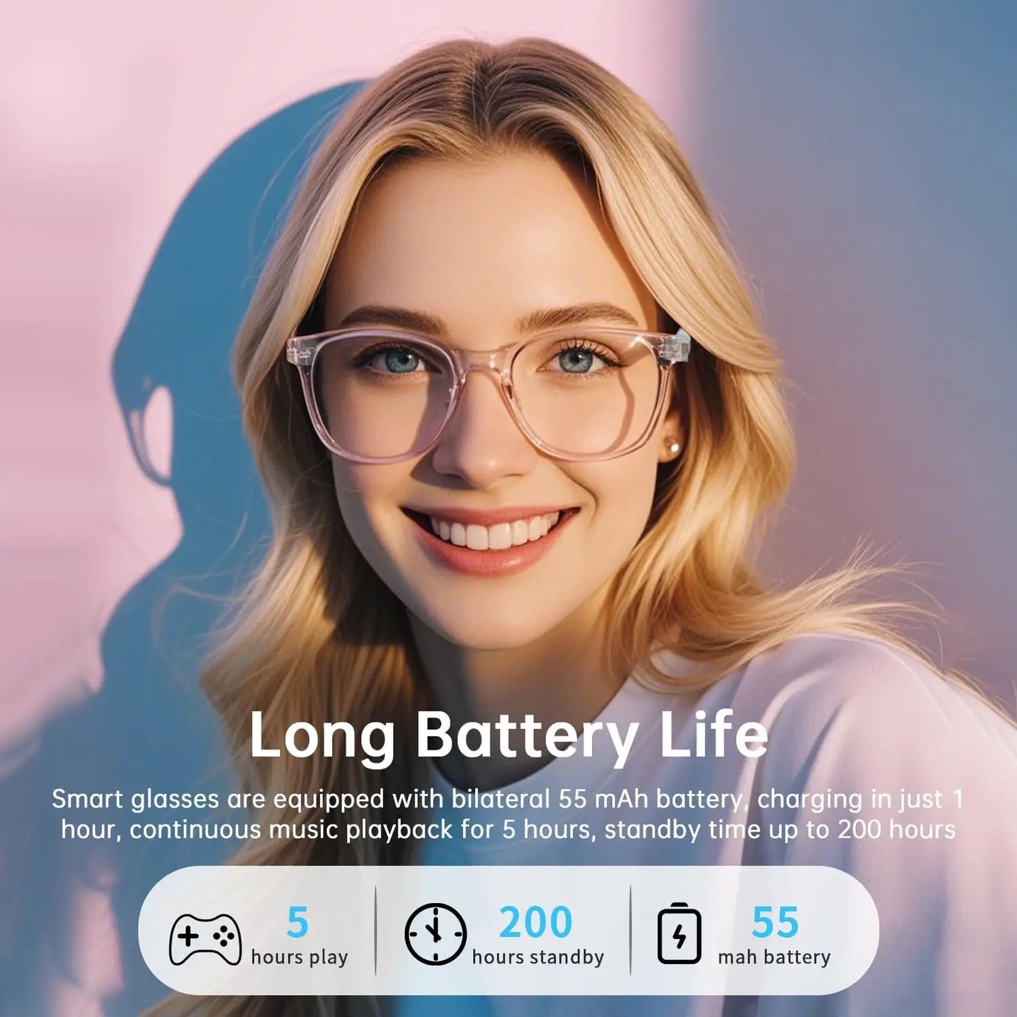 Smart Glasses for Men Women Color-changing Blue Light Lenses Bluetooth 5.3 Audio Intelligent Touch HD Calls HI-FI Sound Quality TechElect