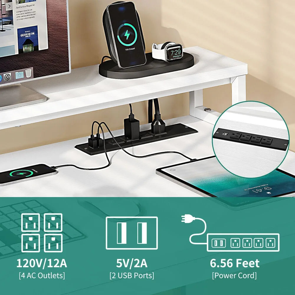 L-Shaped Gaming Computer Desk Home Office Desk File Drawers TechElect