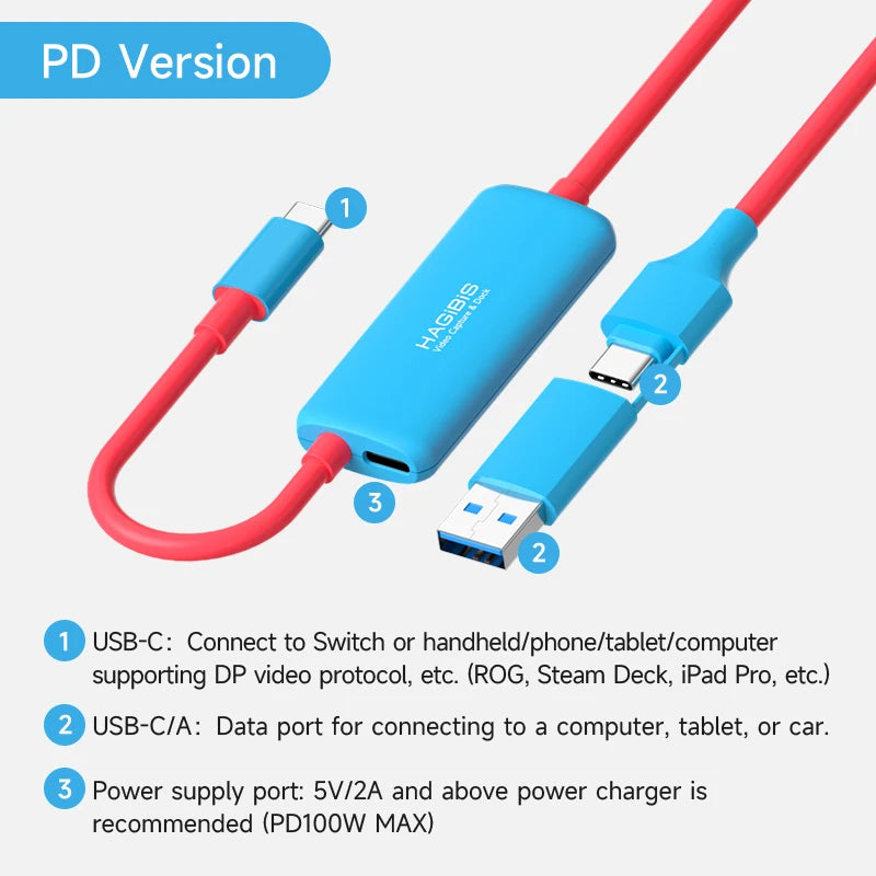 Hagibis USB3.0 Video Capture Card with 100W PD USB C to USB A/USB C Live and Record Video Audio Gaming for Quest 2 3 Switch ROG TechElect