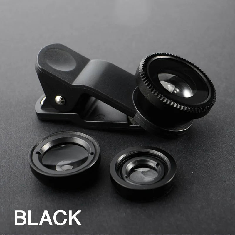 3in1 Fisheye Wide Angle Micro Camera Lens for iPhone Xiaomi Redmi 3IN1 Zoom Fish Eye Len on Smartphone Lenses with Phone Clip - TechElect