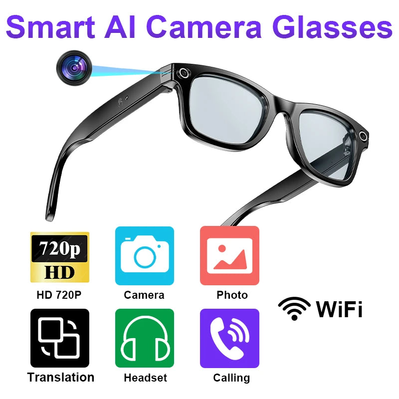 AI Smart Glasses with HD Camera for Photos Videos Hands-Free Vlog Recording Camera Glasses Audio for Driving Outdoor Sunglasses TechElect