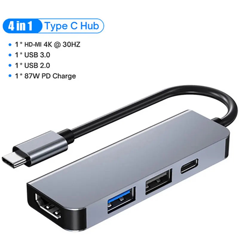5Ports USB C Docking Station Type C to HDMI 4K/RJ45 100M Splitter USB 3.0 5Gbps High Speed USB C HUB Adapter For Laptop Macbook Techelectronicx