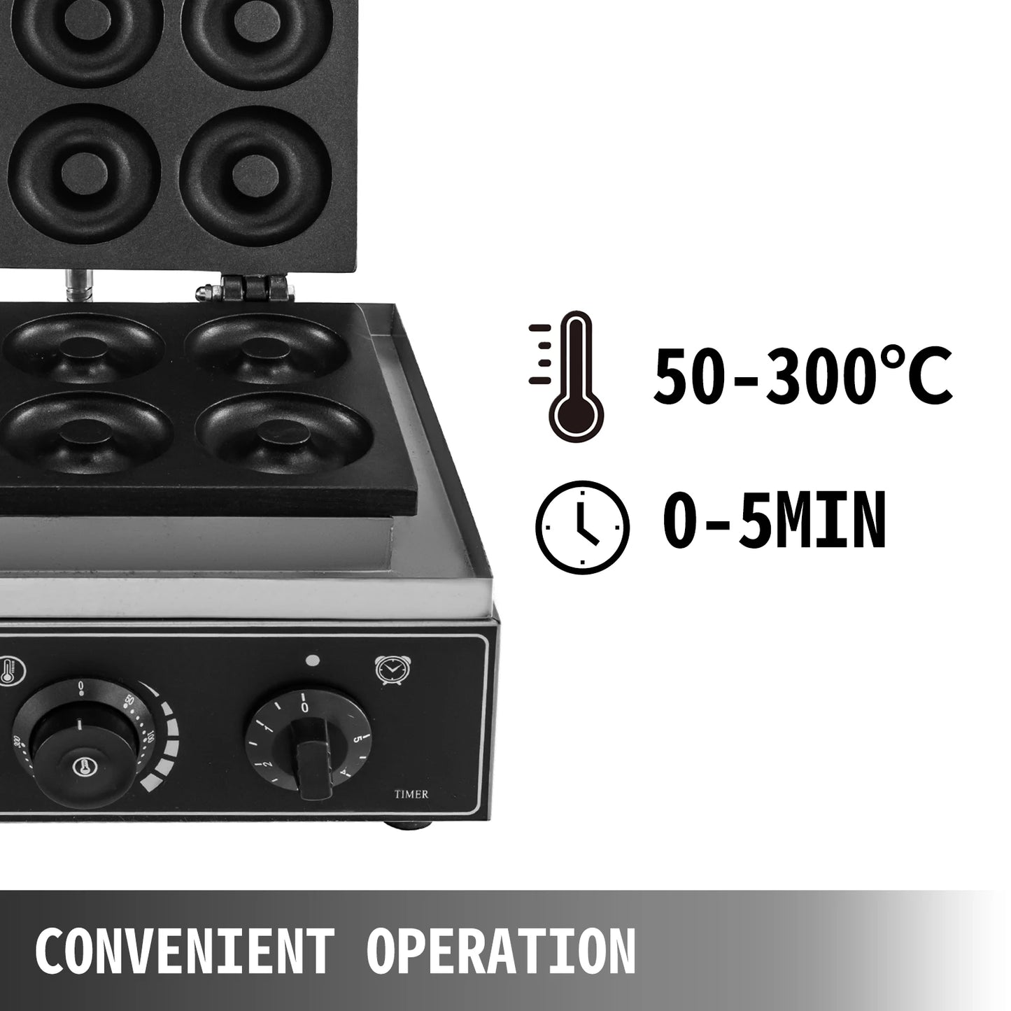 VEVOR 6 Hole Electric Sweet Donut Maker Stainless Steel Non Stick Commercial Donut Waffle Cookies Gaufriers Kitchen Appliance TechElect