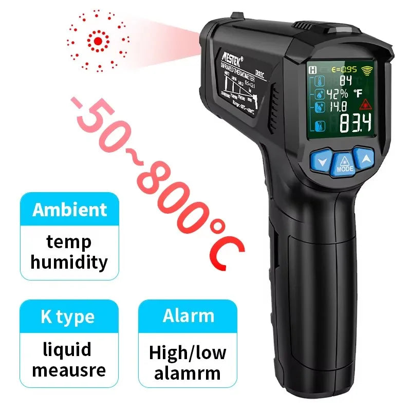 -50 to 800 Degree Mestek Digital Infrared Thermometer Laser Temperature Meter Non-contact Pyrometer Hygrometer IR Thermometer Techelectronicx