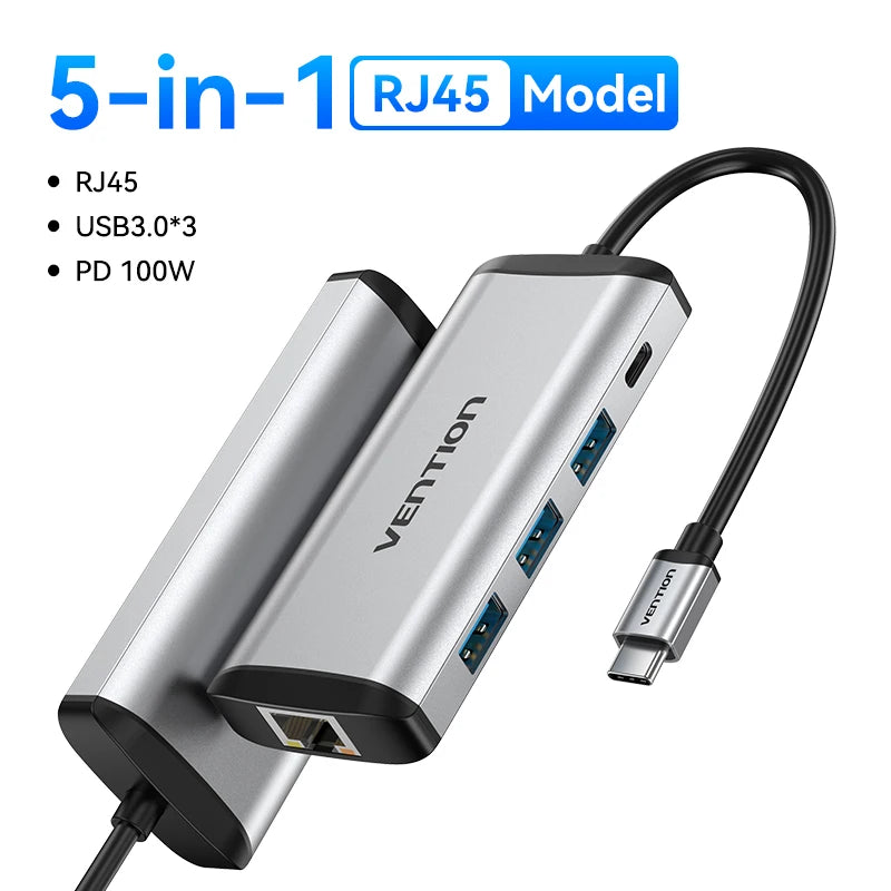 Vention USB C HUB Type C to USB 3.0 Dock Station USB C HDMI RJ45 4K for MacBook Pro Air Accessories Type C 3.1 Splitter USB HUB TechElect