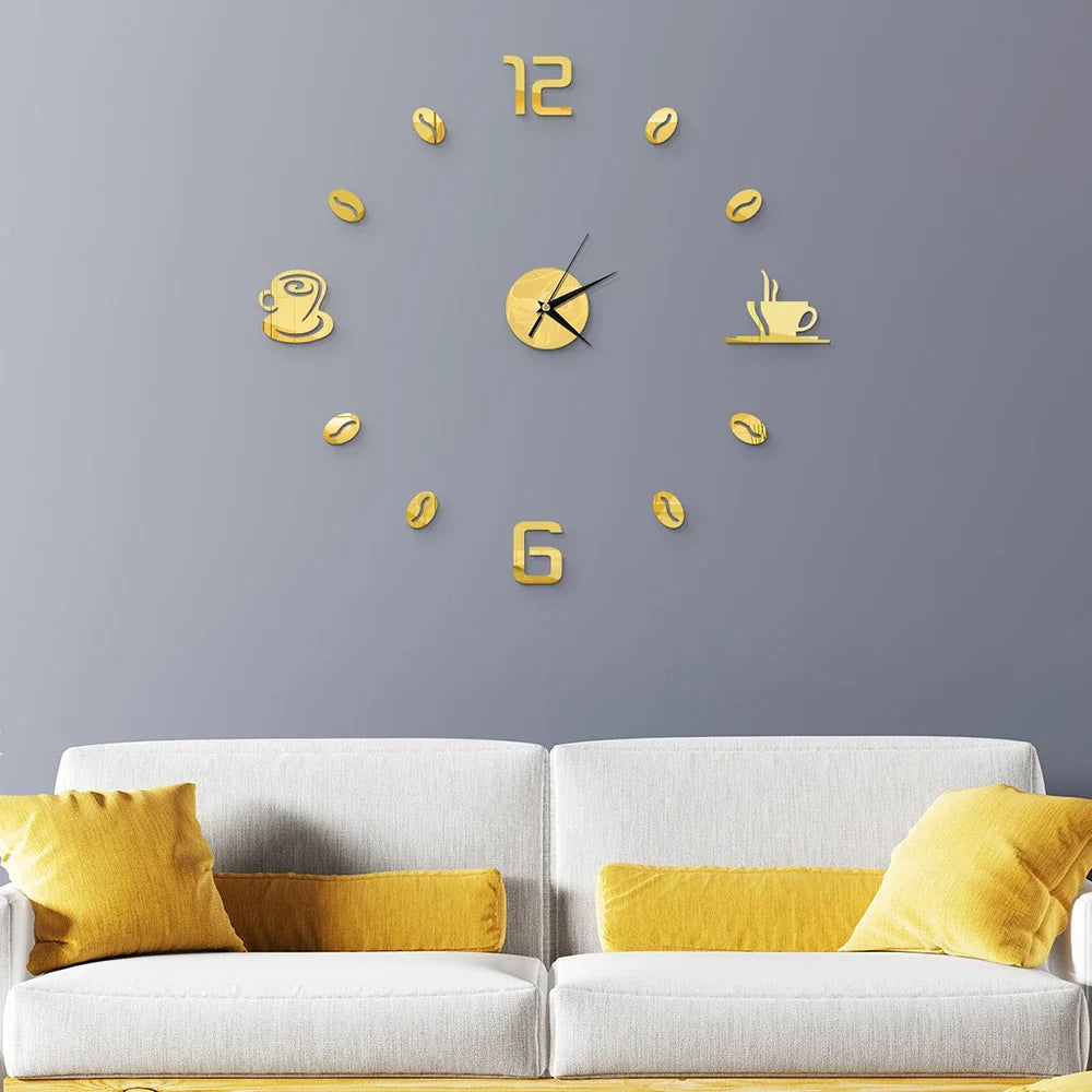 27inch Nordic Wall Clock Dining Restaurant Cafe Decorative Clocks Acrylic Mirror Wall Sticker Silent Quartz Watch Home Decor Techelectronicx