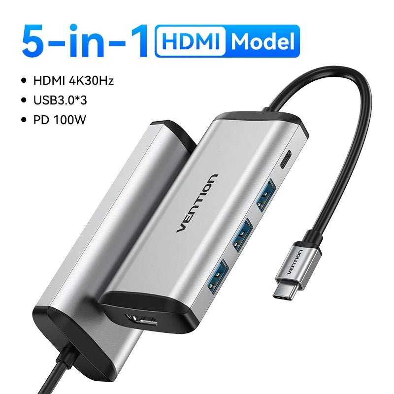 Vention USB C HUB Type C to USB 3.0 Dock Station USB C HDMI RJ45 4K for MacBook Pro Air Accessories Type C 3.1 Splitter USB HUB TechElect