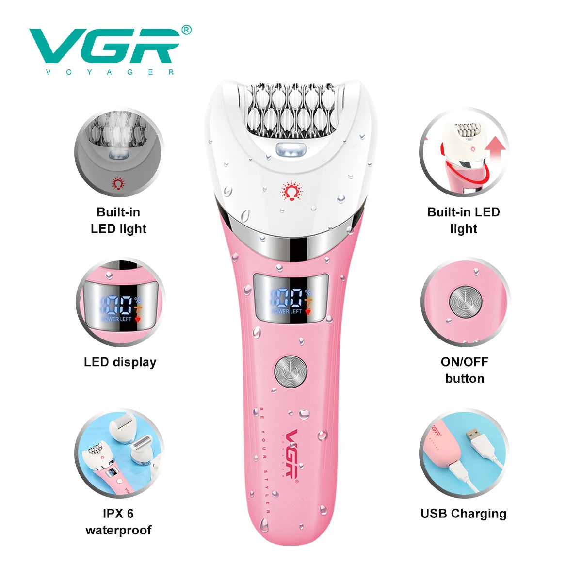 VGR Hair Trimmer Electric Epilator Hair Removal Personal Care Appliances Body Trimmer 5 IN 1 Waterproof Hair Remover Women V-759 Techelectronicx