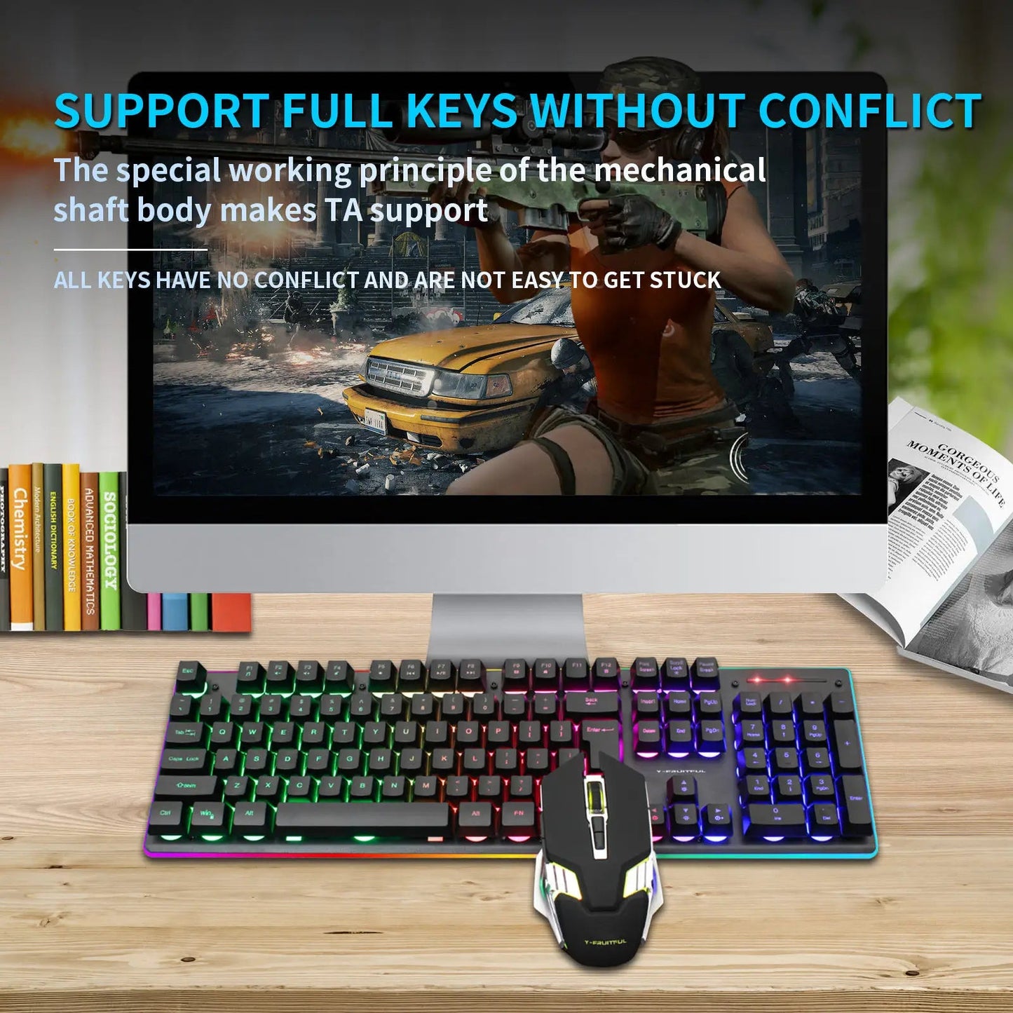 104 Keys RGB Computer Wireless USB Rechargeable Gaming Mechanical Keyboard And Mouse Combos Techelectronicx