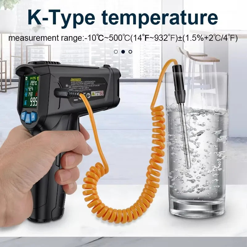 -50 to 800 Degree Mestek Digital Infrared Thermometer Laser Temperature Meter Non-contact Pyrometer Hygrometer IR Thermometer Techelectronicx