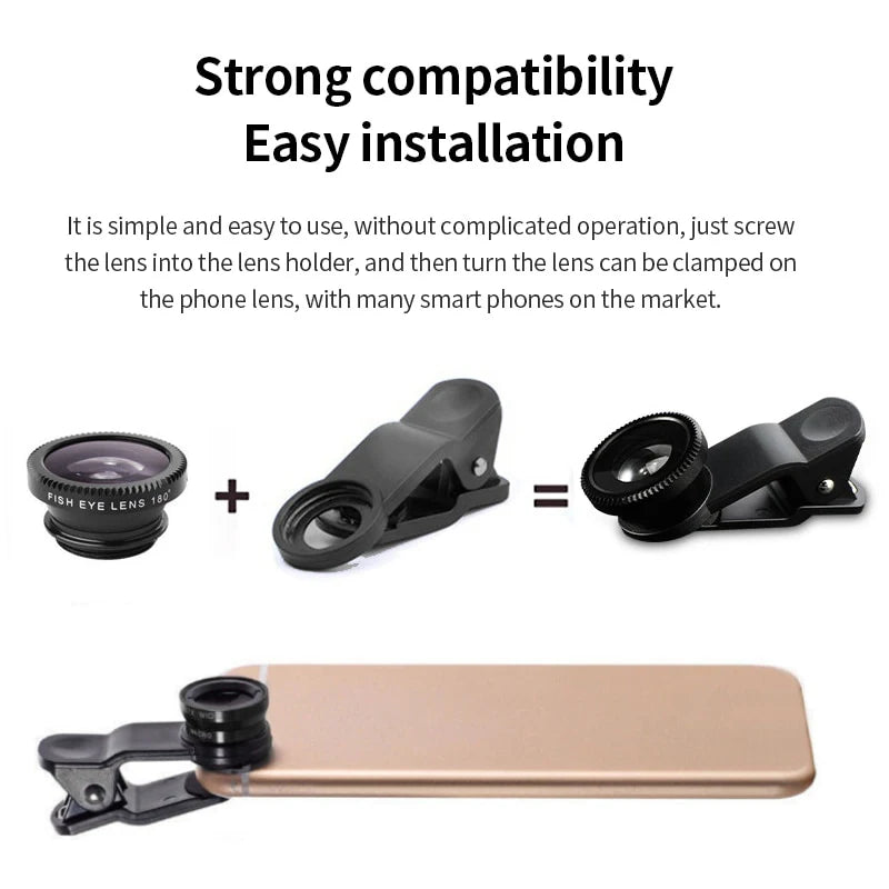 3in1 Fisheye Wide Angle Micro Camera Lens for iPhone Xiaomi Redmi 3IN1 Zoom Fish Eye Len on Smartphone Lenses with Phone Clip - TechElect