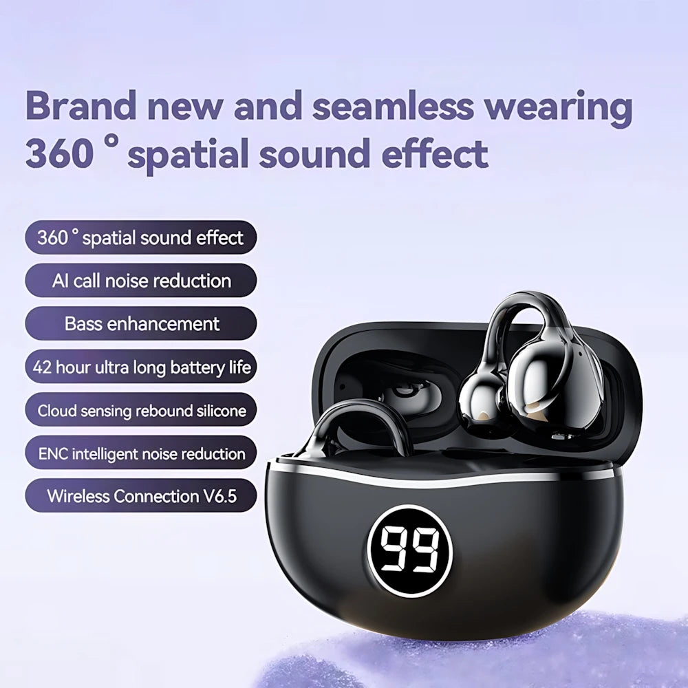 Wireless Headphones Fone Bluetooth Headset With Mic Handsfree Noise Canceling Earphones Clip Ear Music Sports Gaming Earplug - TechElect