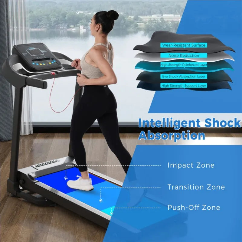 US Stock Compact Easy Folding Treadmill Motorized Running Jogging Machine with Audio Speakers and Incline Adjuster TechElect
