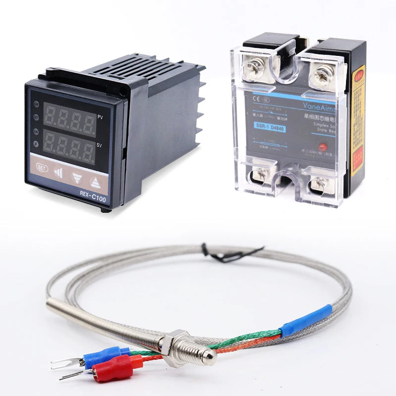 REX C100 Digital PID Temperature Controller REX-C100 thermostat 0-400℃ K Type Input 40DA SSR Relay 0-40A Heatsink VaneAims Techelectronicx
