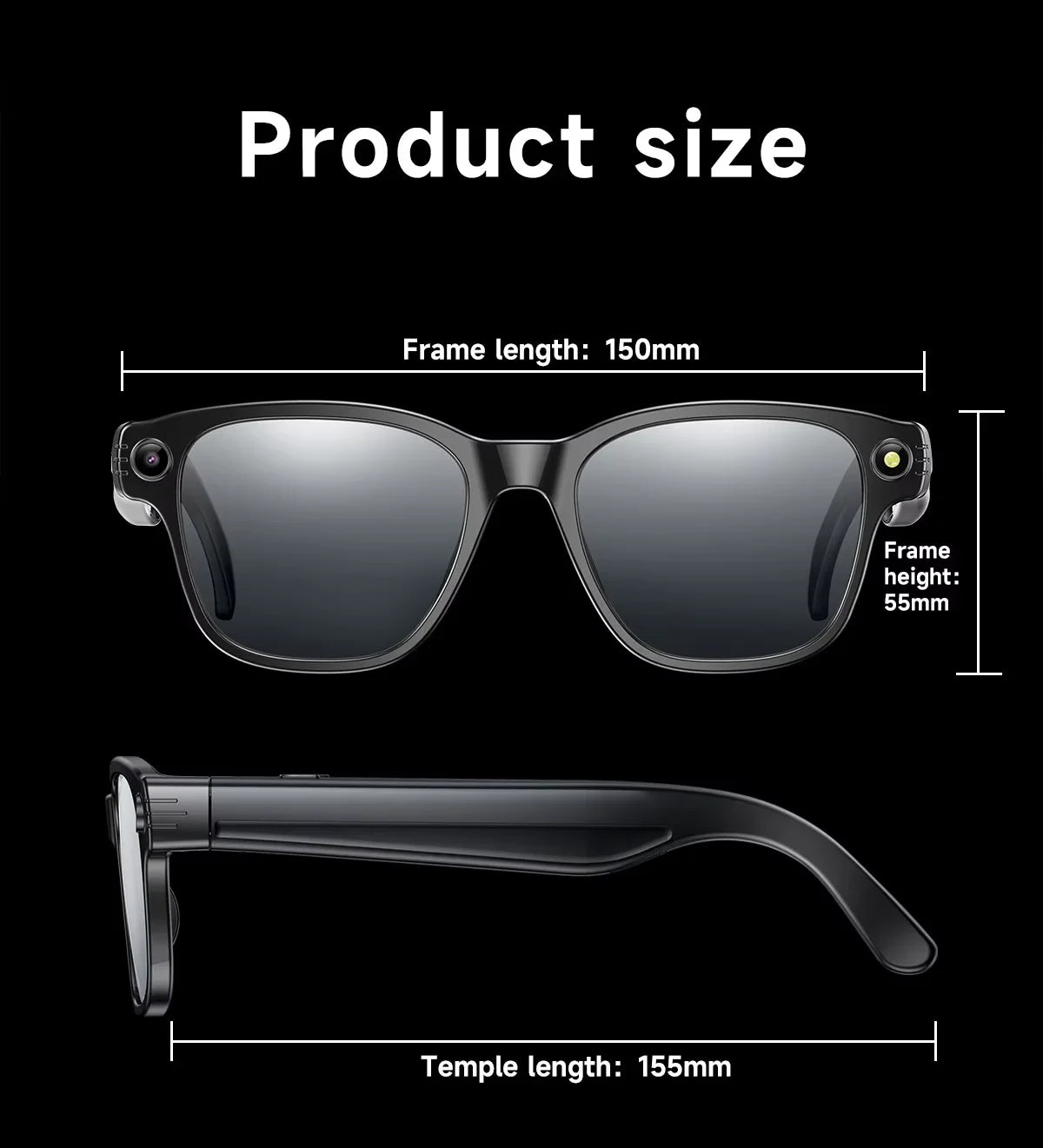 AI Smart Glasses Take Pictures Voice Assistant Translate Touch Control Built-in Mic &Speakers Bluetooth Call Audio Smart Glasses TechElect