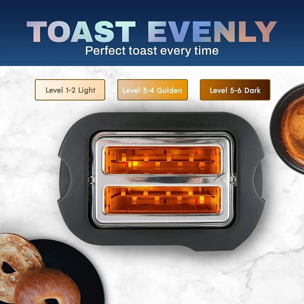 Stainless Steel 2-Slice Toaster with LCD Display Bagel Function Defrost Reheat Adjustable Toasting Levels Kitchen Appliance Techelectronicx